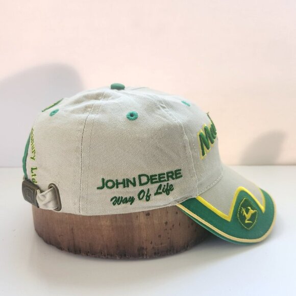 John Deere Hat Cap Strap Back Adjustable Embroidered Logos Beige Green Yellow - Picture 5 of 9